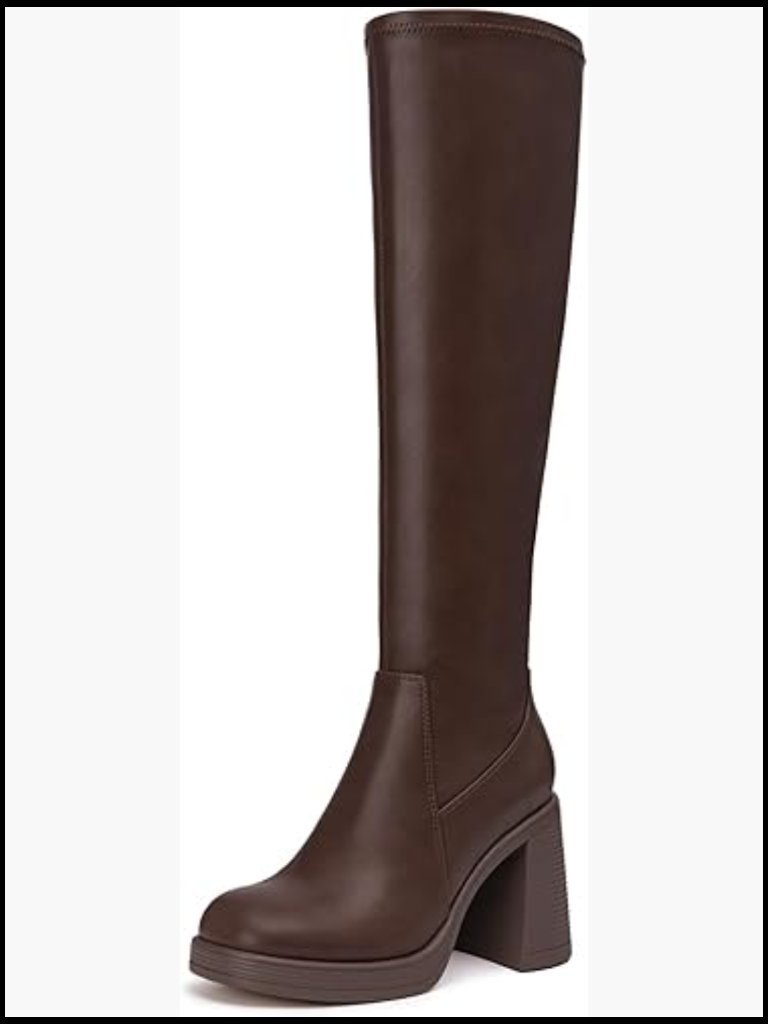 Knee High Boots With Chunky Heel Platform Stretchy Tall Boots Side Zipper